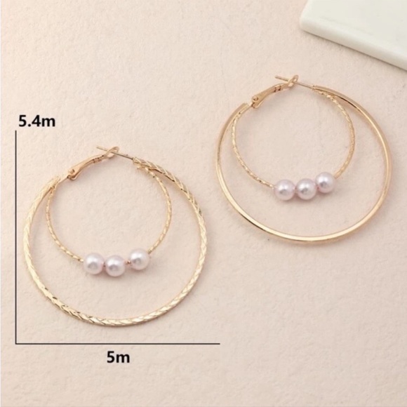 Silver Double Layered Hoop Earrings with Pearls - Picture 5 of 6